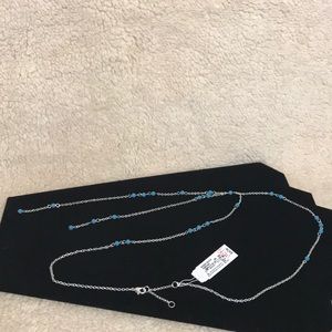 NEW DIRECTIONS ROSARY NECKLACE SILVER TONE BLUE BEADS